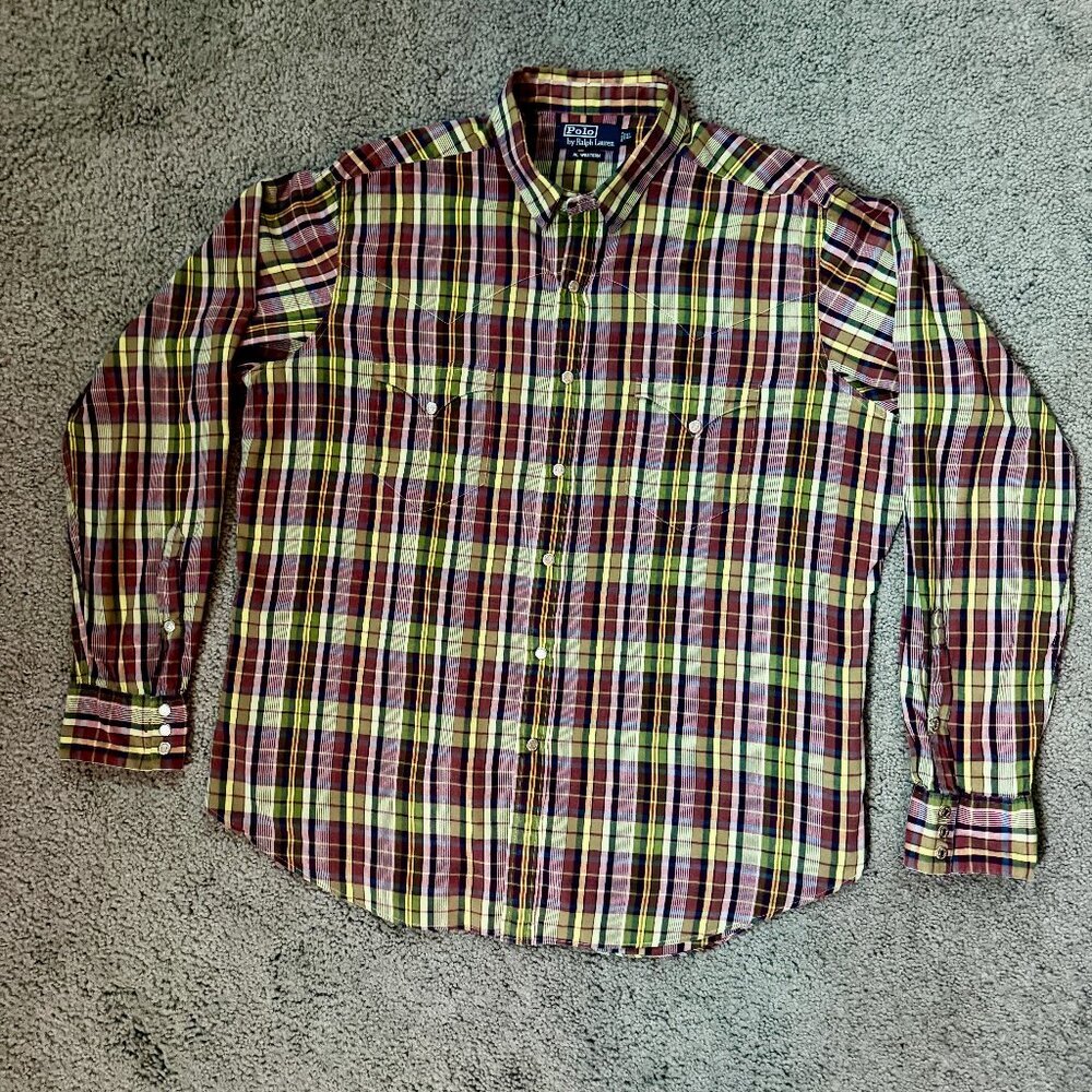 Vintage Polo Ralph Lauren RL Western Plaid Shirt- Men's Size XL - VERY Good Cond